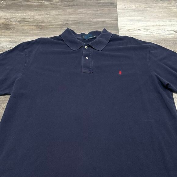 Vintage Y2K Polo Ralph Lauren Navy Blue‎ Mens 2XLT Red Pony Golf Polo Shirt EUC - Picture 1 of 8